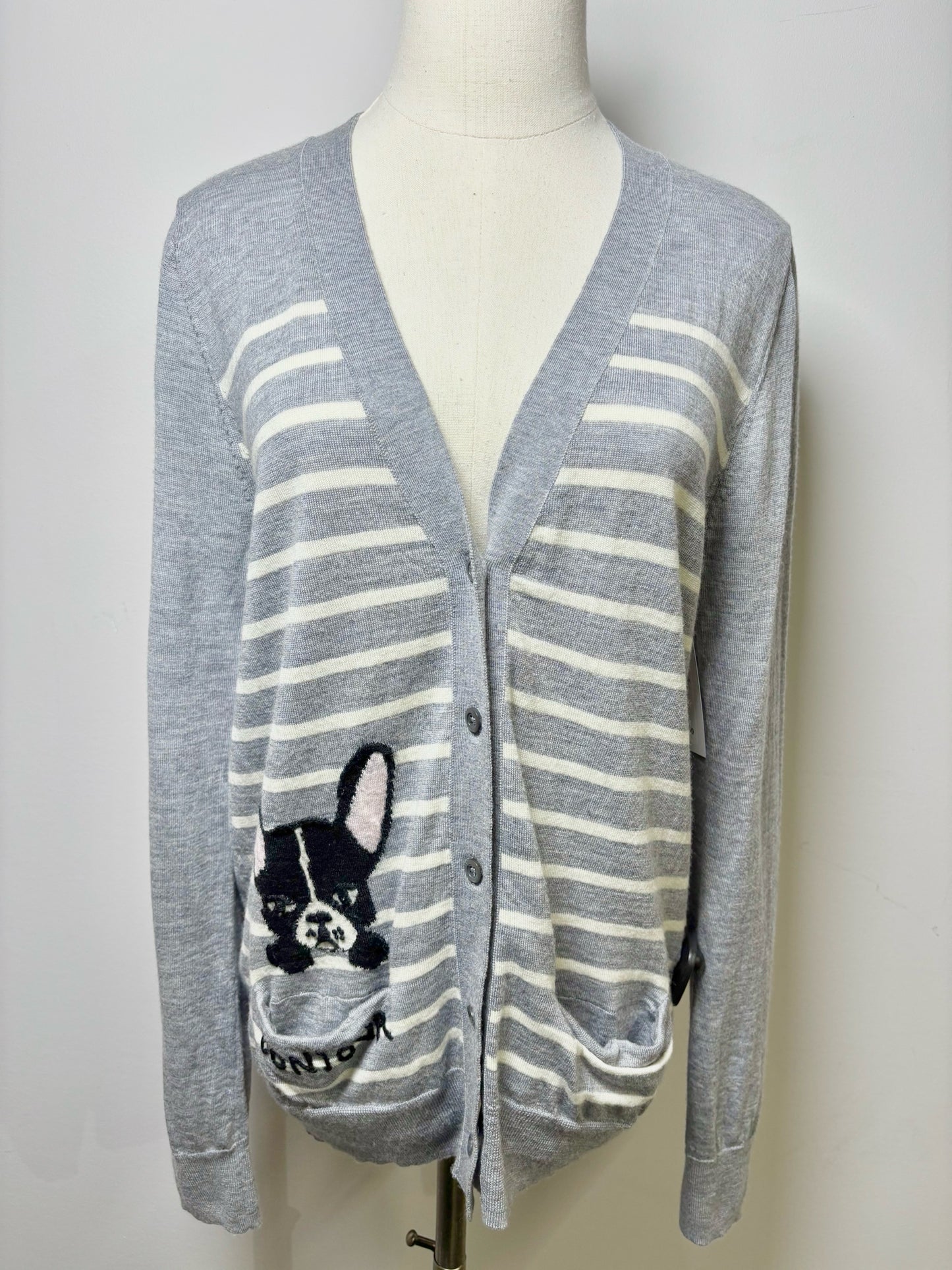 Women Size M Kate Spade Gray Stripe Wool Sweater