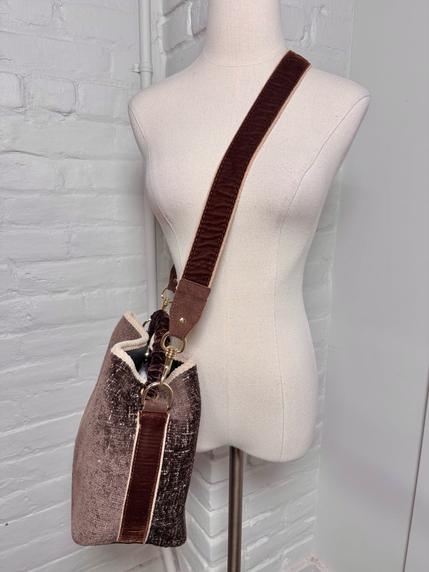 Via Tweed Textile Brown Mailbag Tote Bag