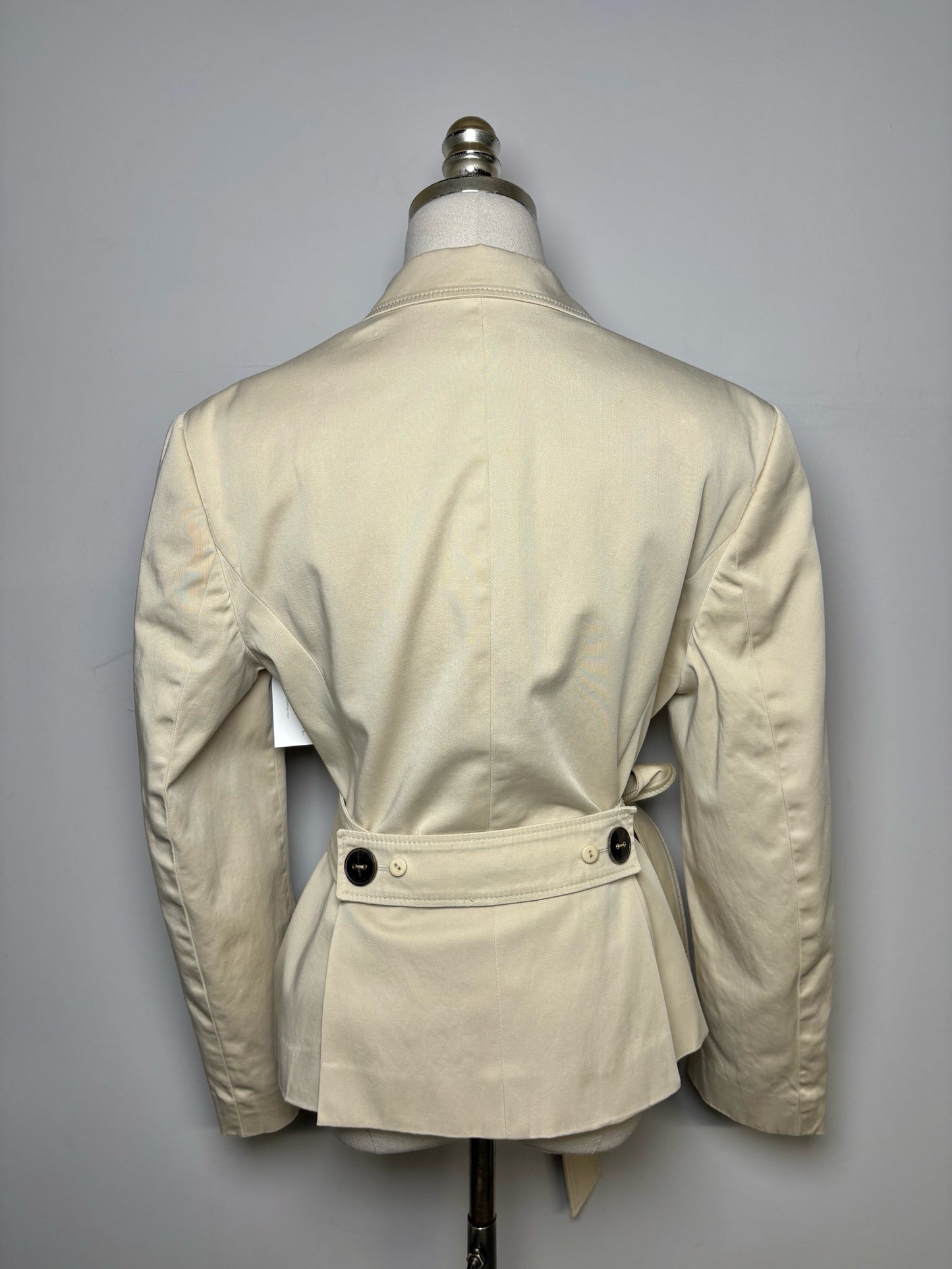 Women's Size 40 Escada Cream Stitching Detail Belted Blzaer Pre-owned