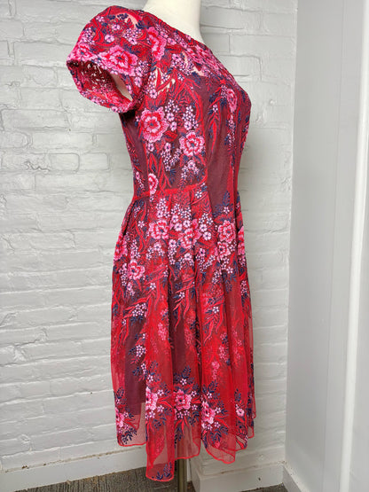 Women Size 0 Eva Franco Red, Blue Floral Polyester Dress