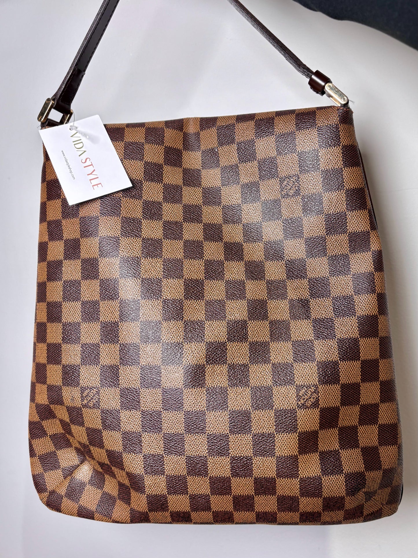 Coated Canvas Louis Vuitton Damier Ebene Brown Large Purse