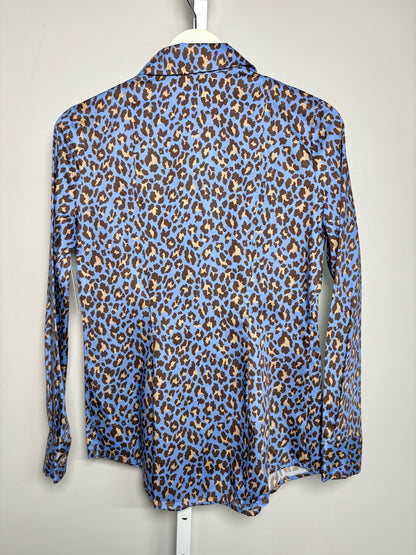 Women Size S Kevin's Huntress Collection Blue Leopard Spots Cotton Shirt