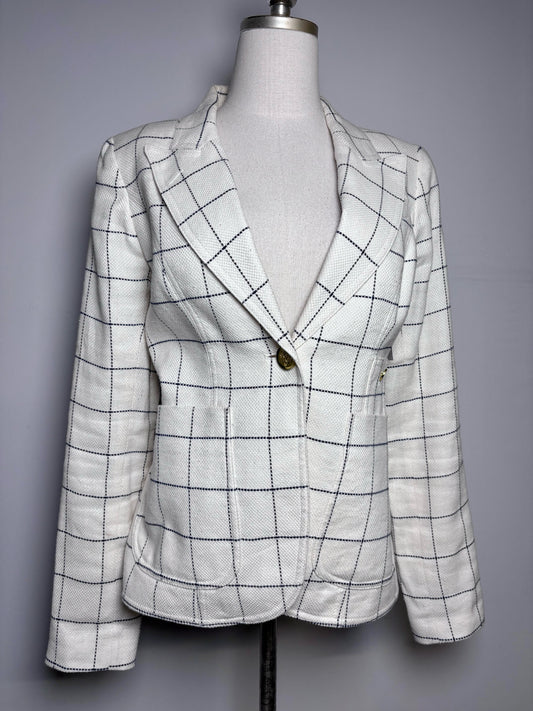 Women Size 8 Smythe Cream Check Print Pre-owned Blazer