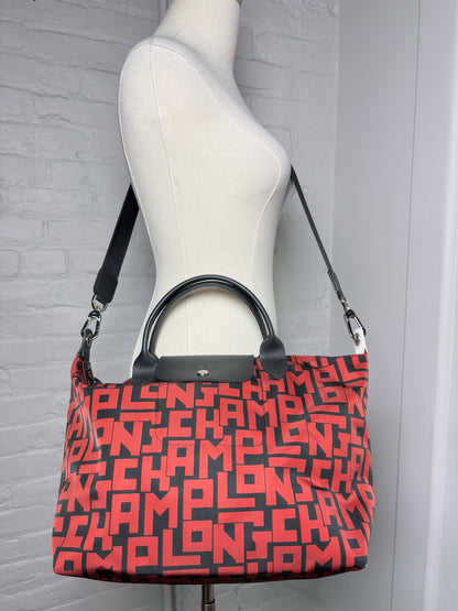 Nylon Longchamp Monogram Black & Red Medium Purse