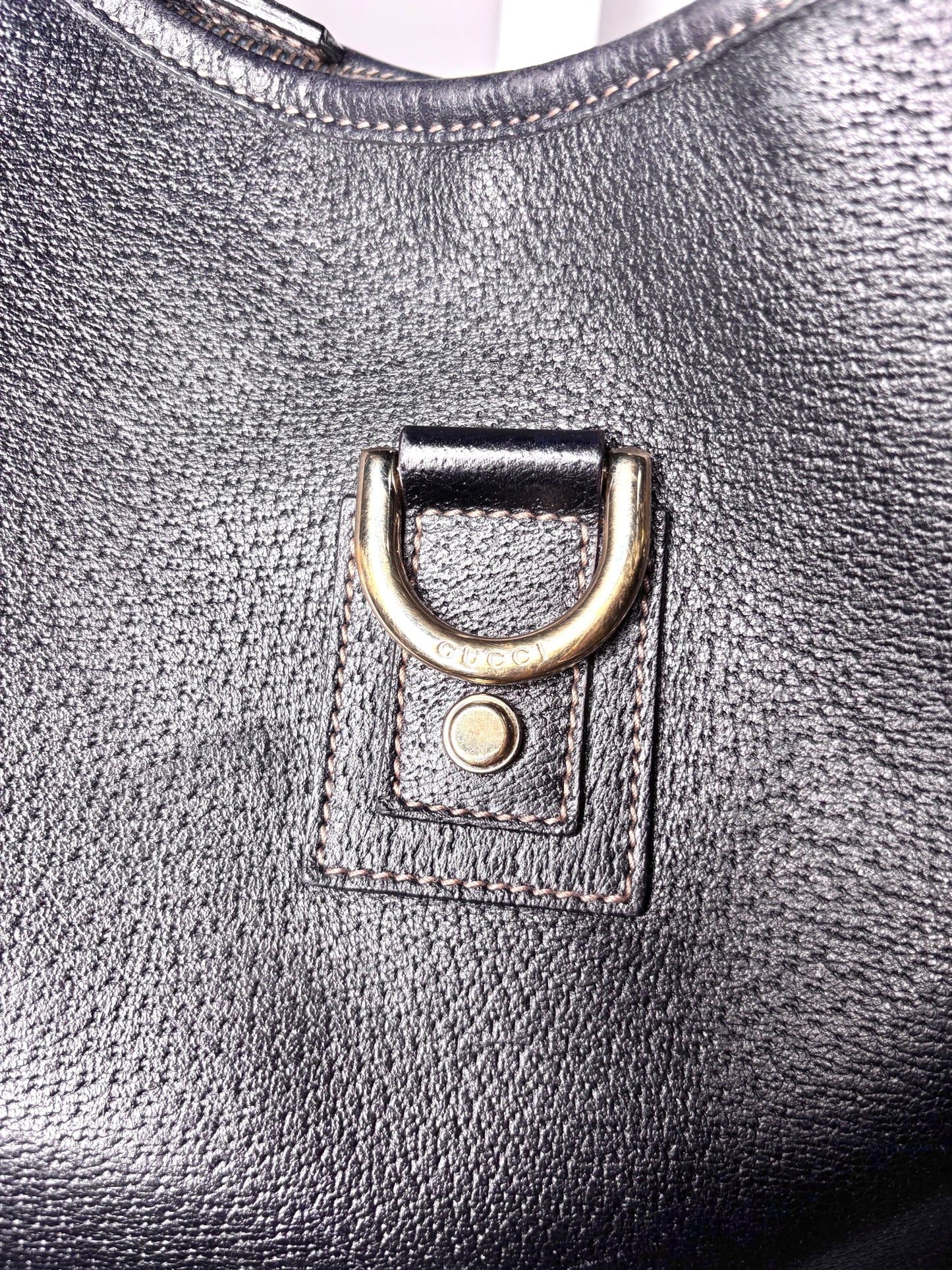 Gucci Abbey Hobo D-ring Vintage Leather Navy Blue Pre-owned Purse