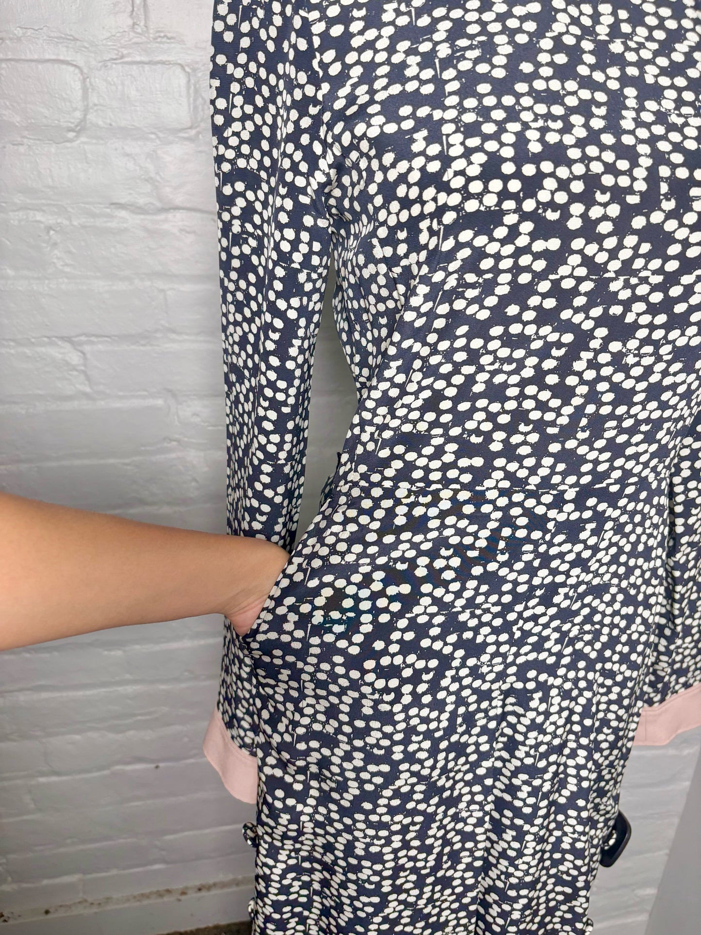 Women Size 4 Max Mara Blue, Cream Geometric Print Jumpsuit