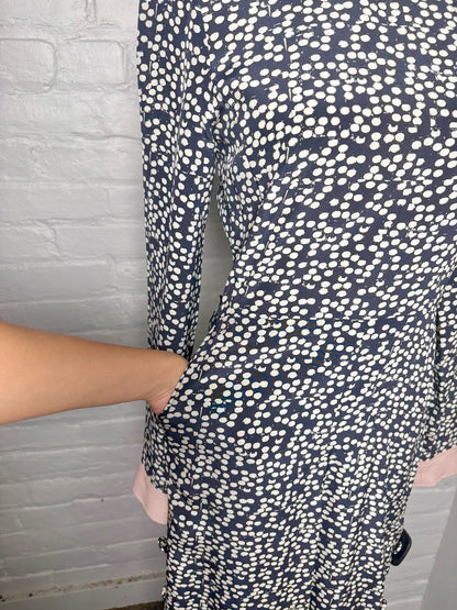 Women Size 4 Max Mara Blue, Cream Geometric Print Jumpsuit
