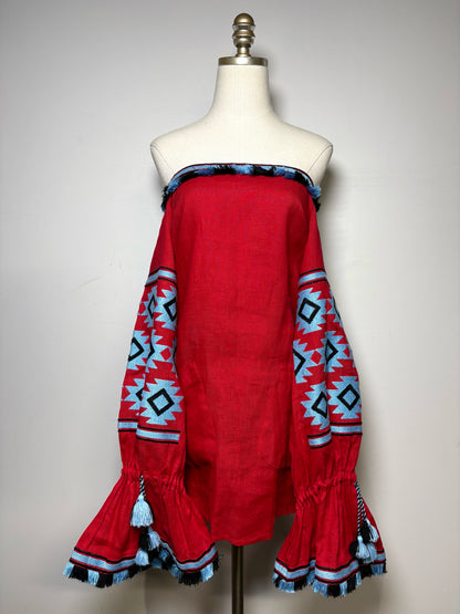 Women Size S March II Red, Blue Embroidered Women's Dress
