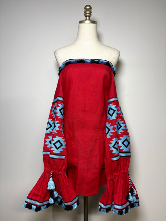 Women Size S March II Red, Blue Embroidered Women's Dress