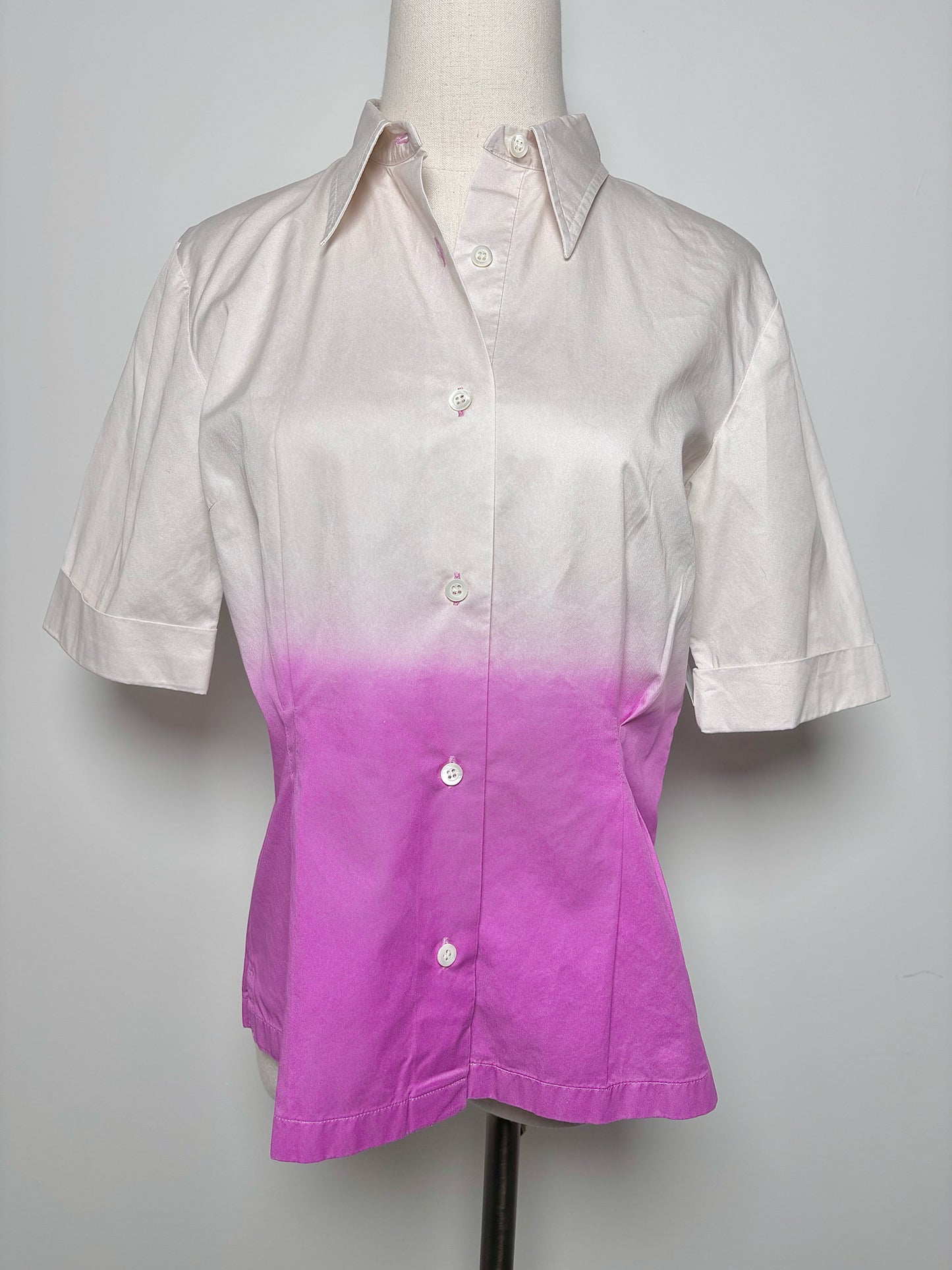 Women Size 40 (10, US) Dries Van Notten Gray, Purple Ombre Cotton Shirt