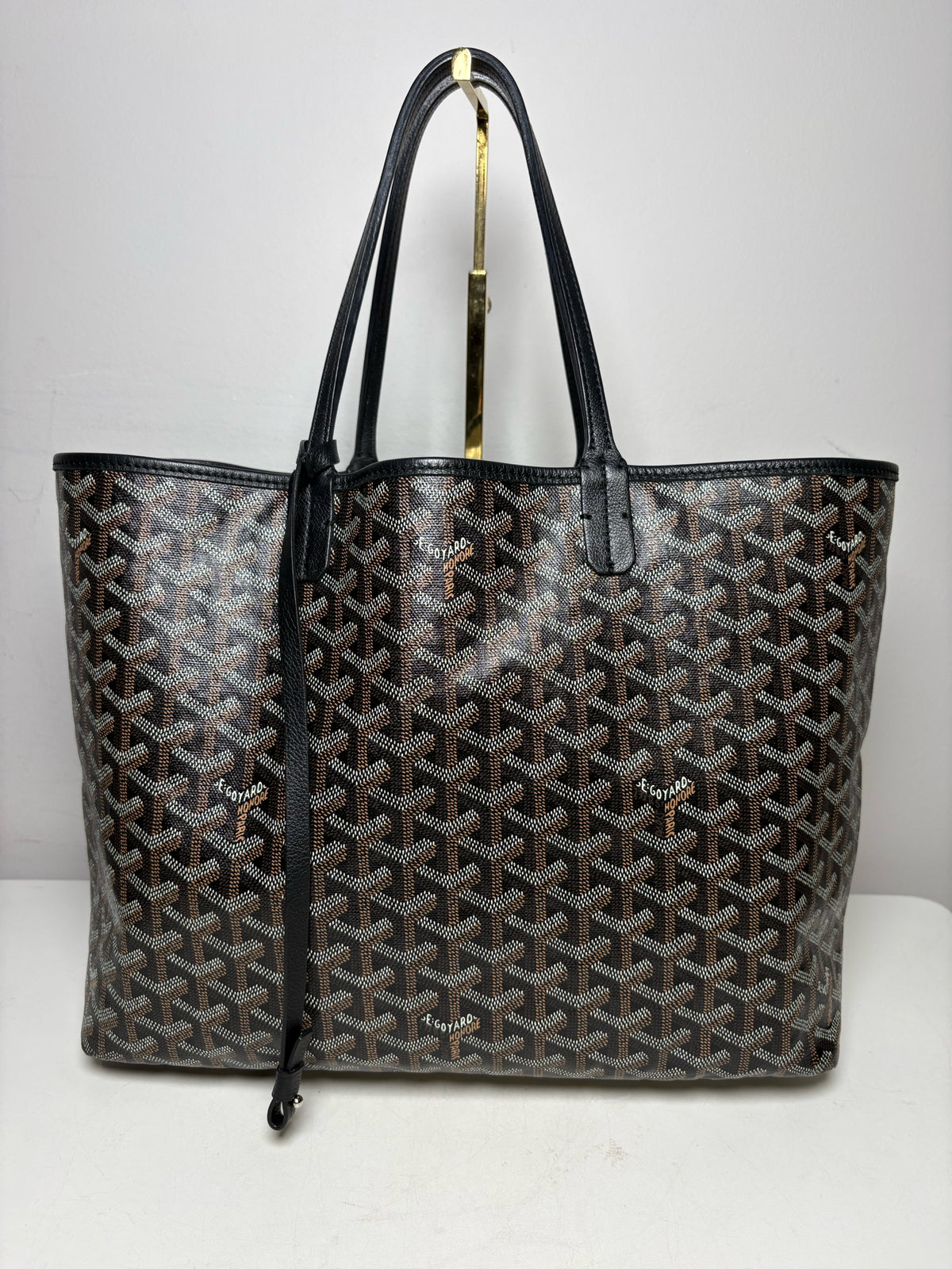 Women's Authentic Goyard Saint Louis PM Black Brown Goyardine Coated Canvas Pre-Owned Tote Bag