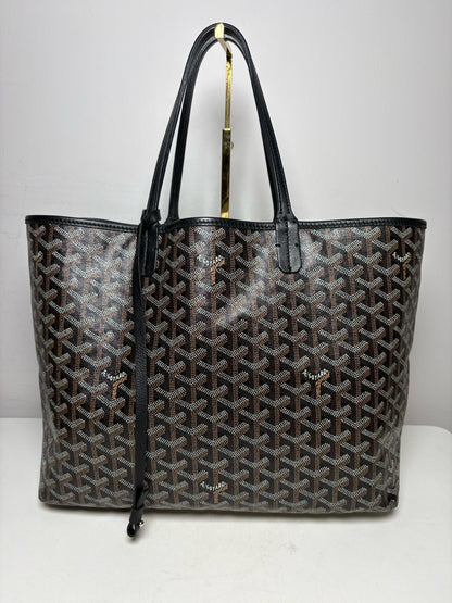 Women's Authentic Goyard Saint Louis PM Black Brown Goyardine Coated Canvas Pre-Owned Tote Bag