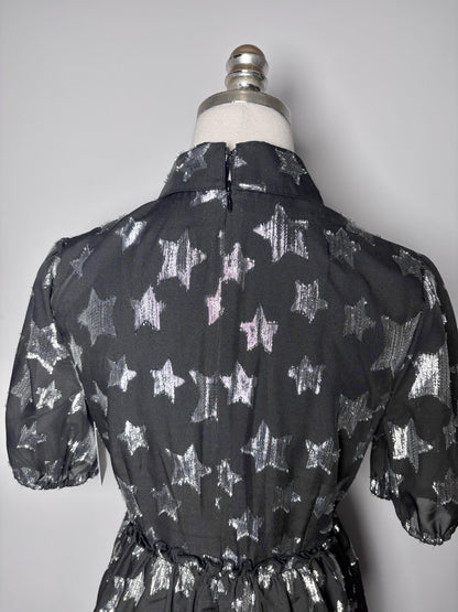 Women Size 4 Halogen Black Silver Stars, Ribbons Pre-owned Dress
