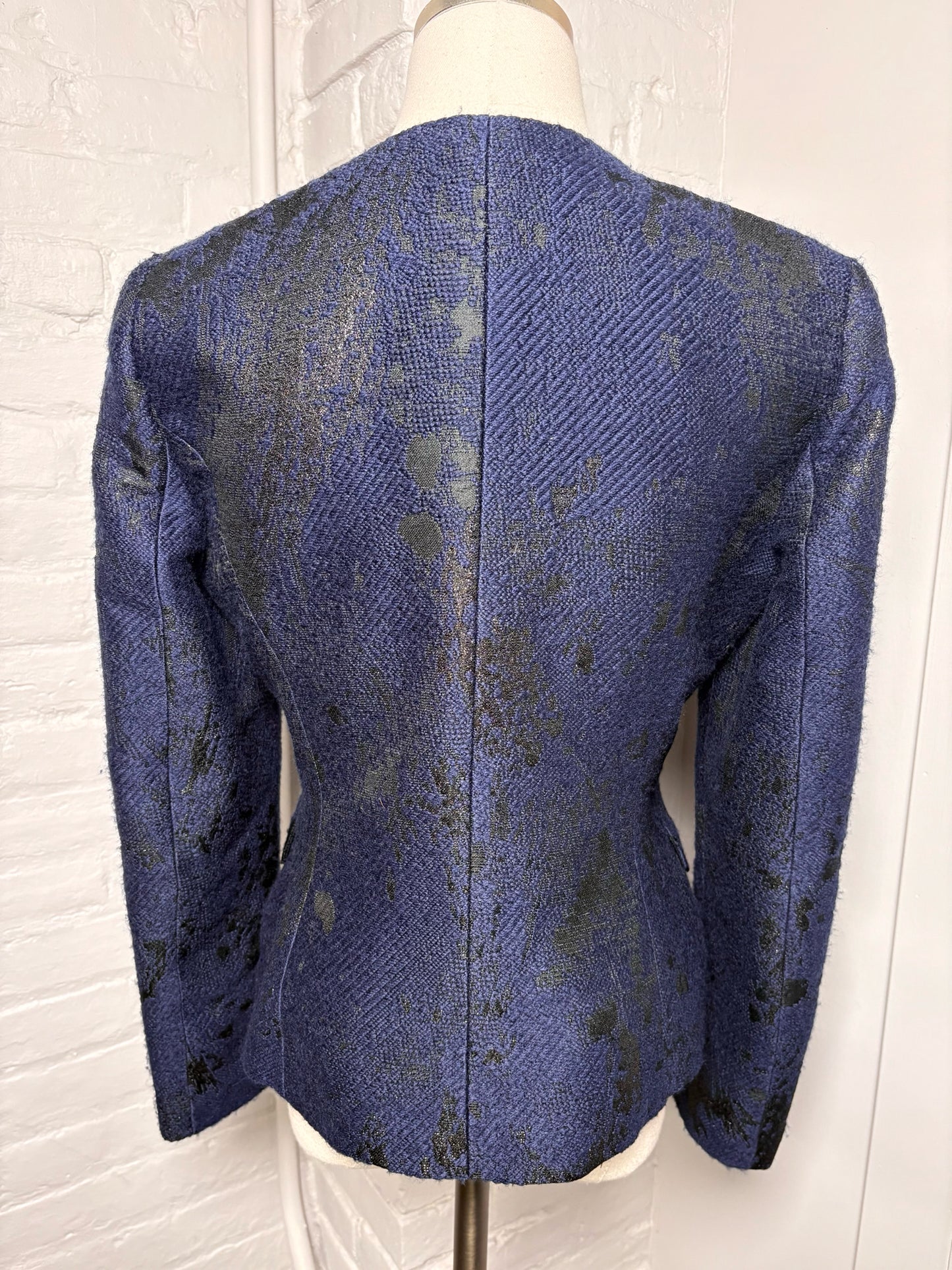 Women Size 44 Piazza Sempione Navy, black Jacquard Wool Jacket
