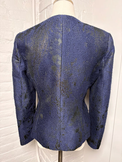 Women Size 44 Piazza Sempione Navy, black Jacquard Wool Jacket