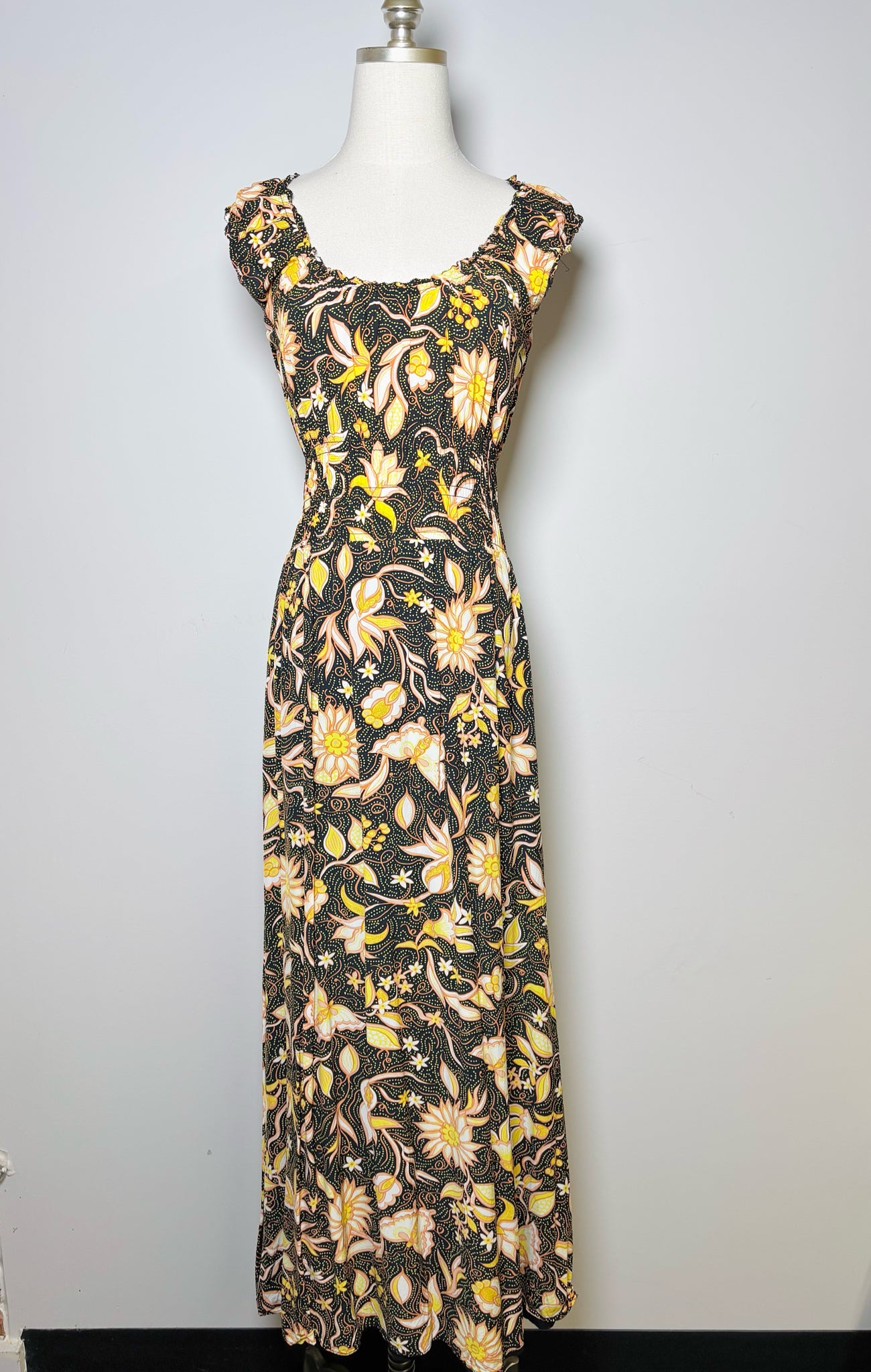 Women Size 2 The Kooples Black, Salmon, Yellow, Green Floral Print Dress
