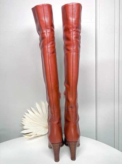W Shoe Size 36 (5.5/6 US) Sezane Cognac Leather Bovine Thigh High Boots