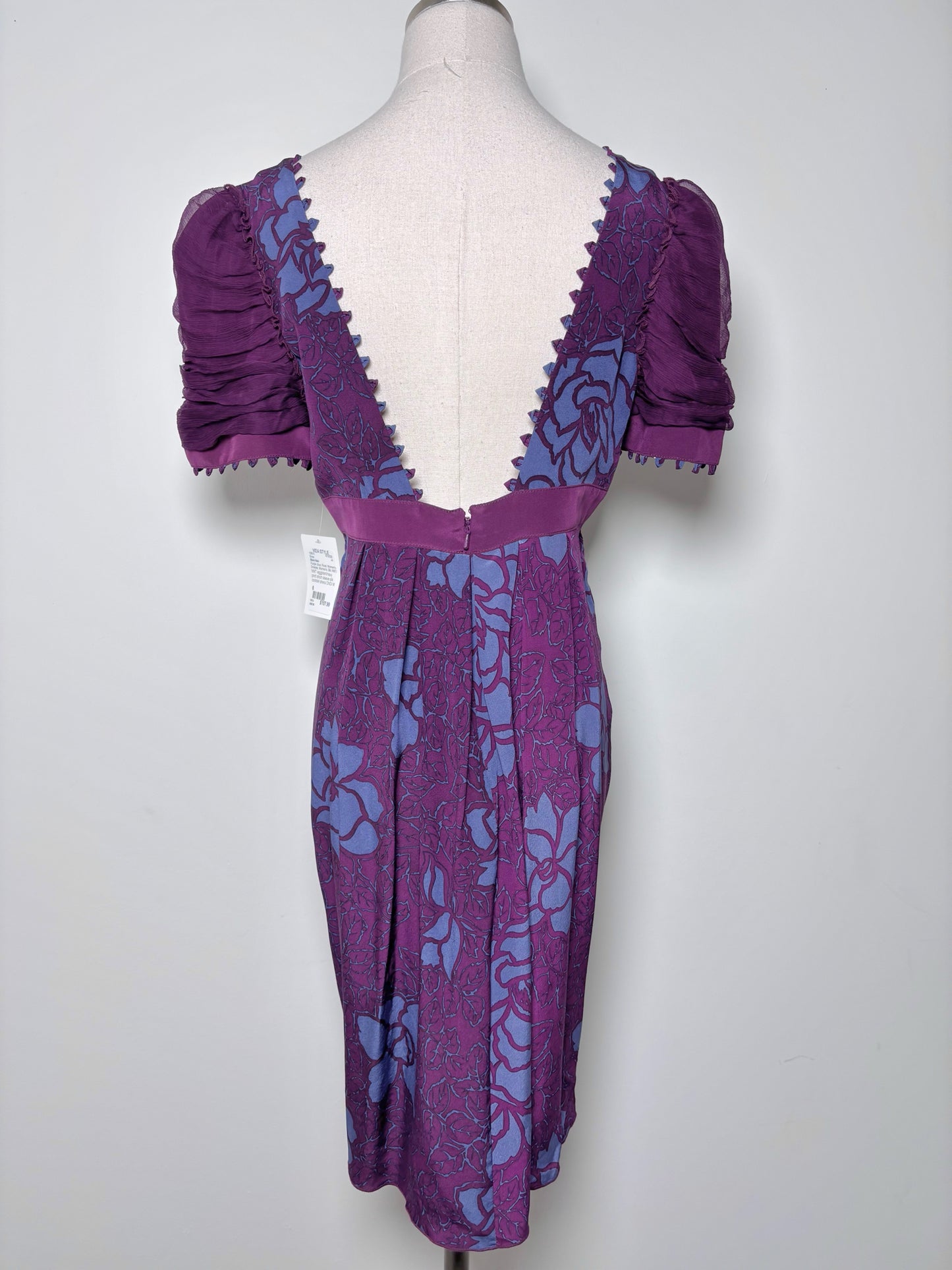 Women Size 6 Black Halo Purple, blue Floral Silk NWT Dress