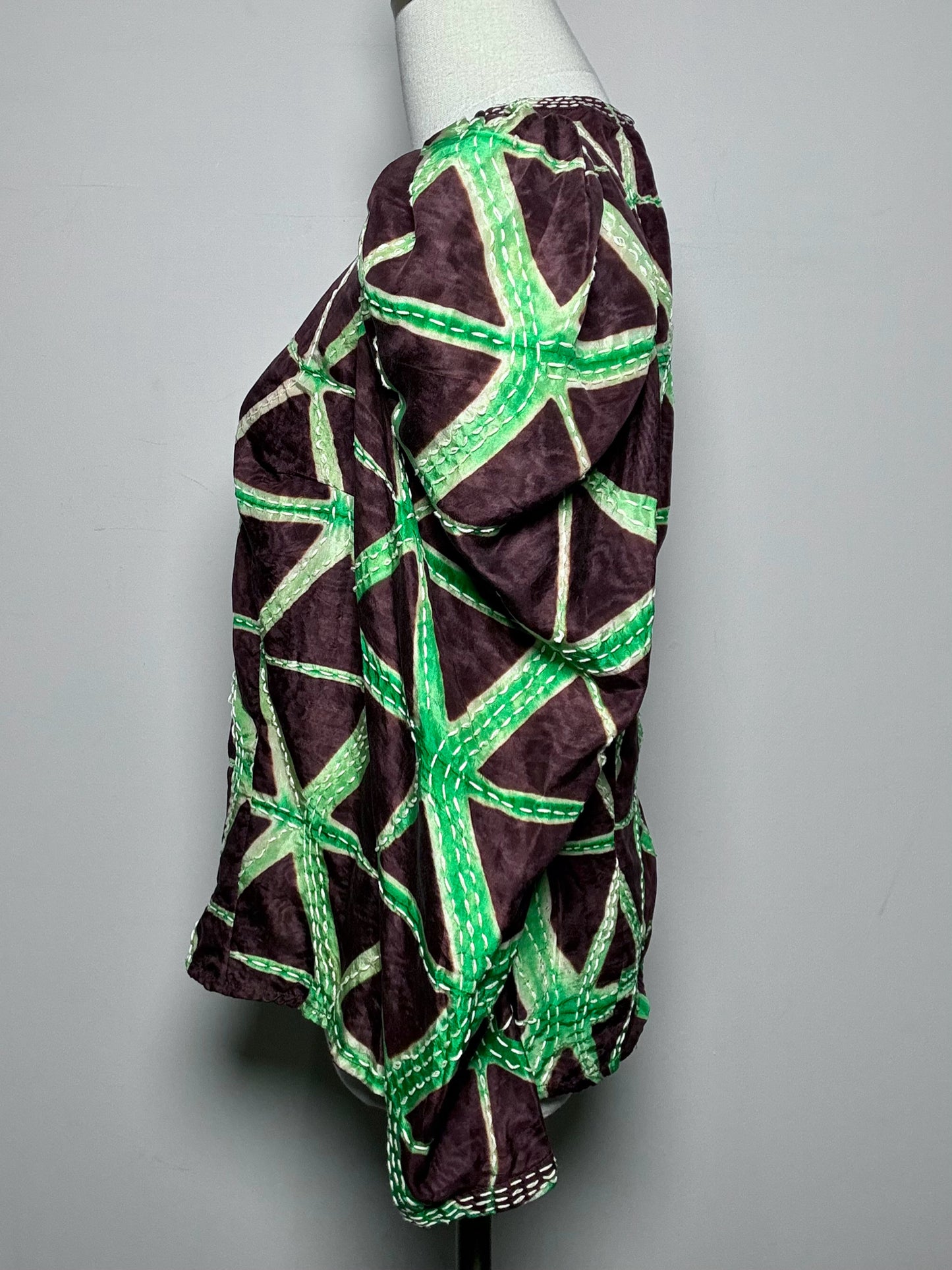 Women Size 8 Ulla Johnson Brown, Green Waves 100% Silk NWT, Pre-owned Top