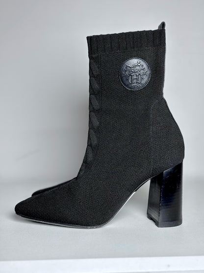 W Shoe Size 36.5 (6.5 US) Hermes Volver 60 Sock Black Ankle Boots