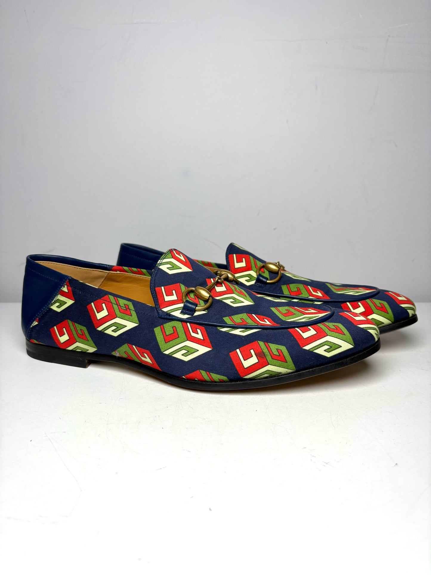 Gucci Brixton GG Blue Satin Print Shoe Sz 8 Men's Loafers NWT Pre-owned