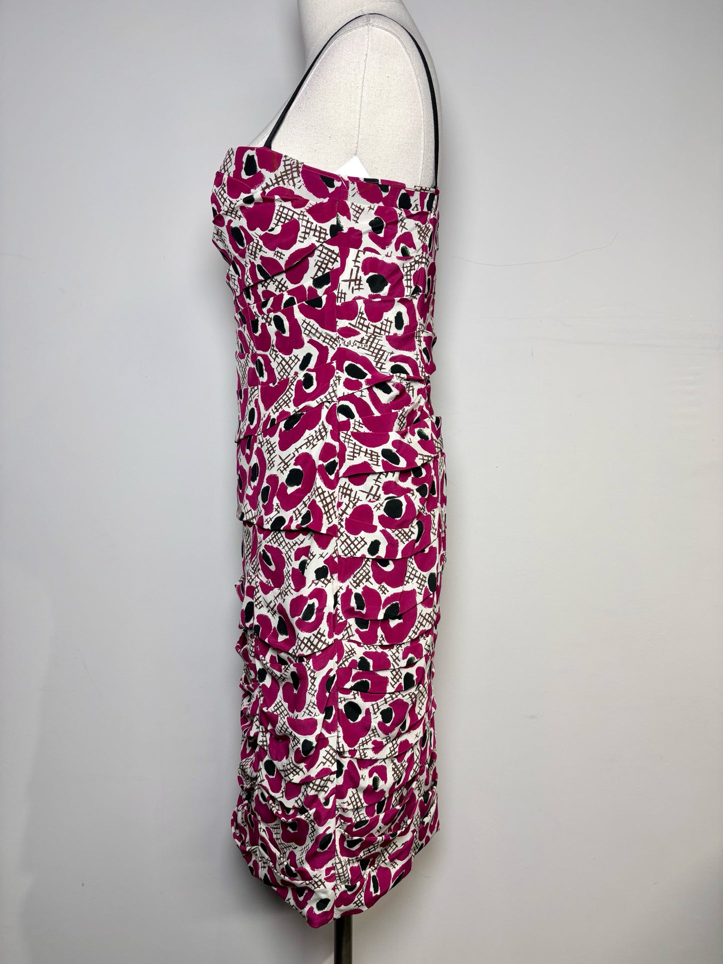Women Size 6 Burberry Magenta, Black, Cream Floral Silk Dress