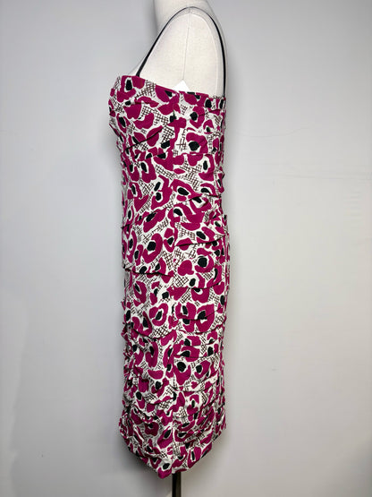 Women Size 6 Burberry Magenta, Black, Cream Floral Silk Dress