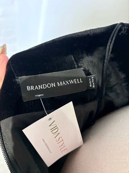 Women Size 6 Brandon Maxwell Black Asymmetric Fit, Flare Velvet Cocktail Dress