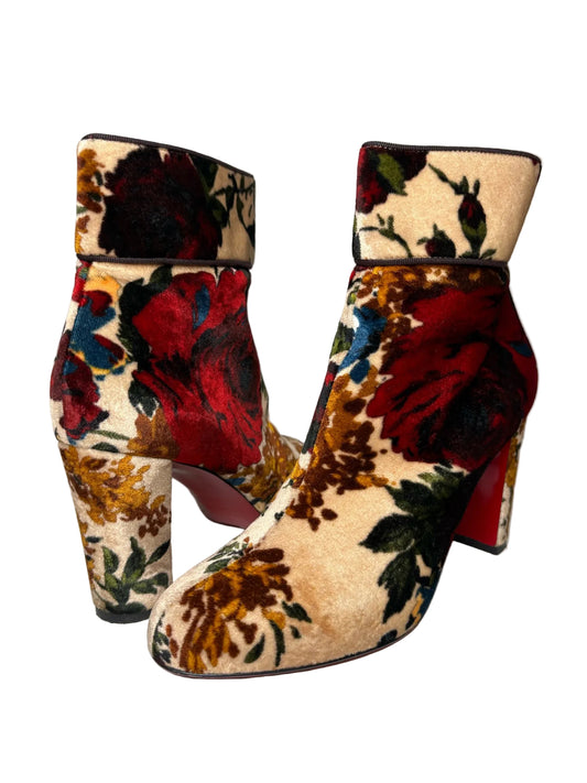Women's Shoe Size 38.5 Christian Louboutin Moulamax Cream Velvet Floral Pre-Owned Boots