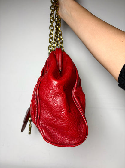 Women's Fossil Fifty-Four Anniversary Red Goat Leather Pre-Owned Medium Satchel Purse