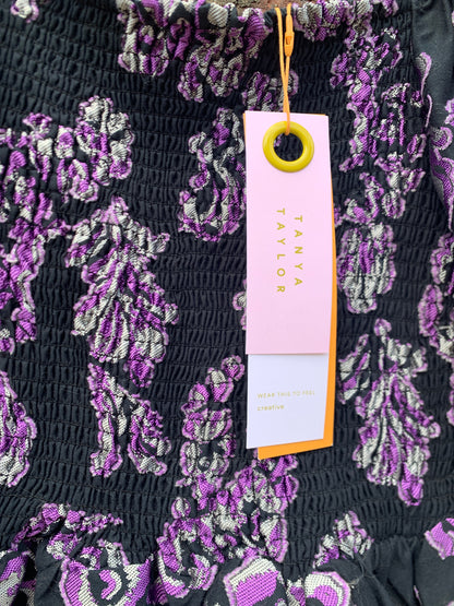 Women Size M Tanya Taylor Purple, Black, Silver Floral Print Emma NWT Blouse