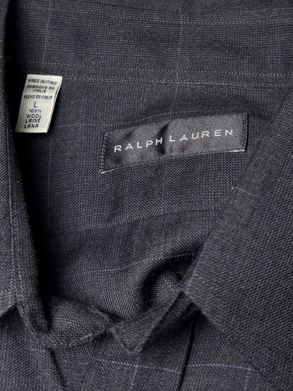 Men's Size L Ralph Lauren Black Label Gray Purple Check Pure Wool Pre-Owned Shirt