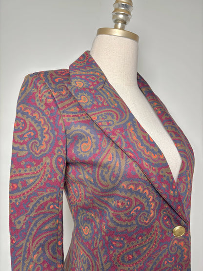 Women Size XS Rosetta Getty Burgundy, Olive, Navy & Orange Paisley Blazer