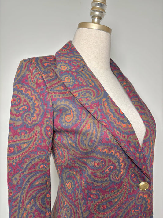 Women Size XS Rosetta Getty Burgundy, Olive, Navy & Orange Paisley Blazer