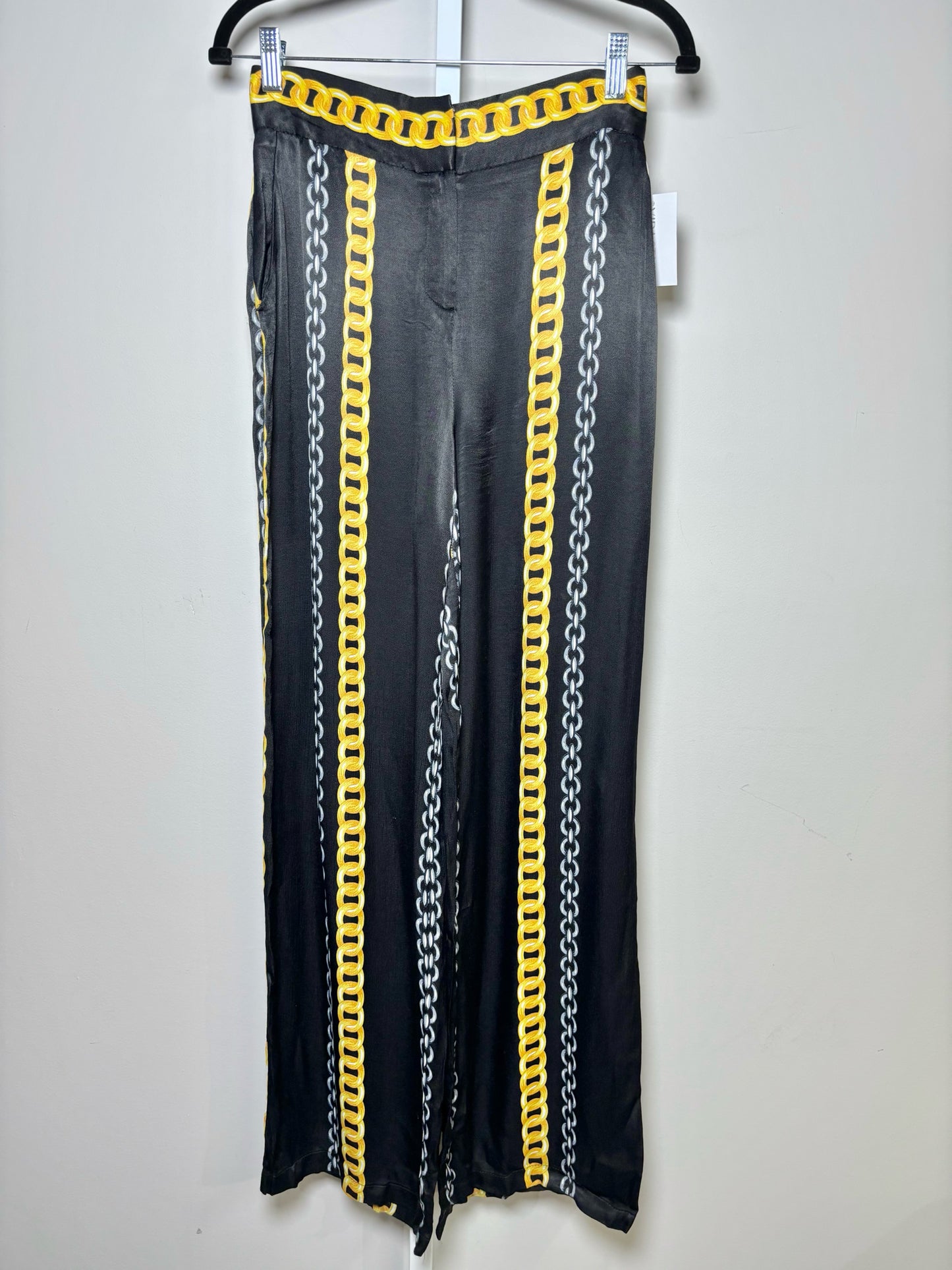 Women Size 6 IPEKYOL Black Chain Links Print Relaxed Leg Pants
