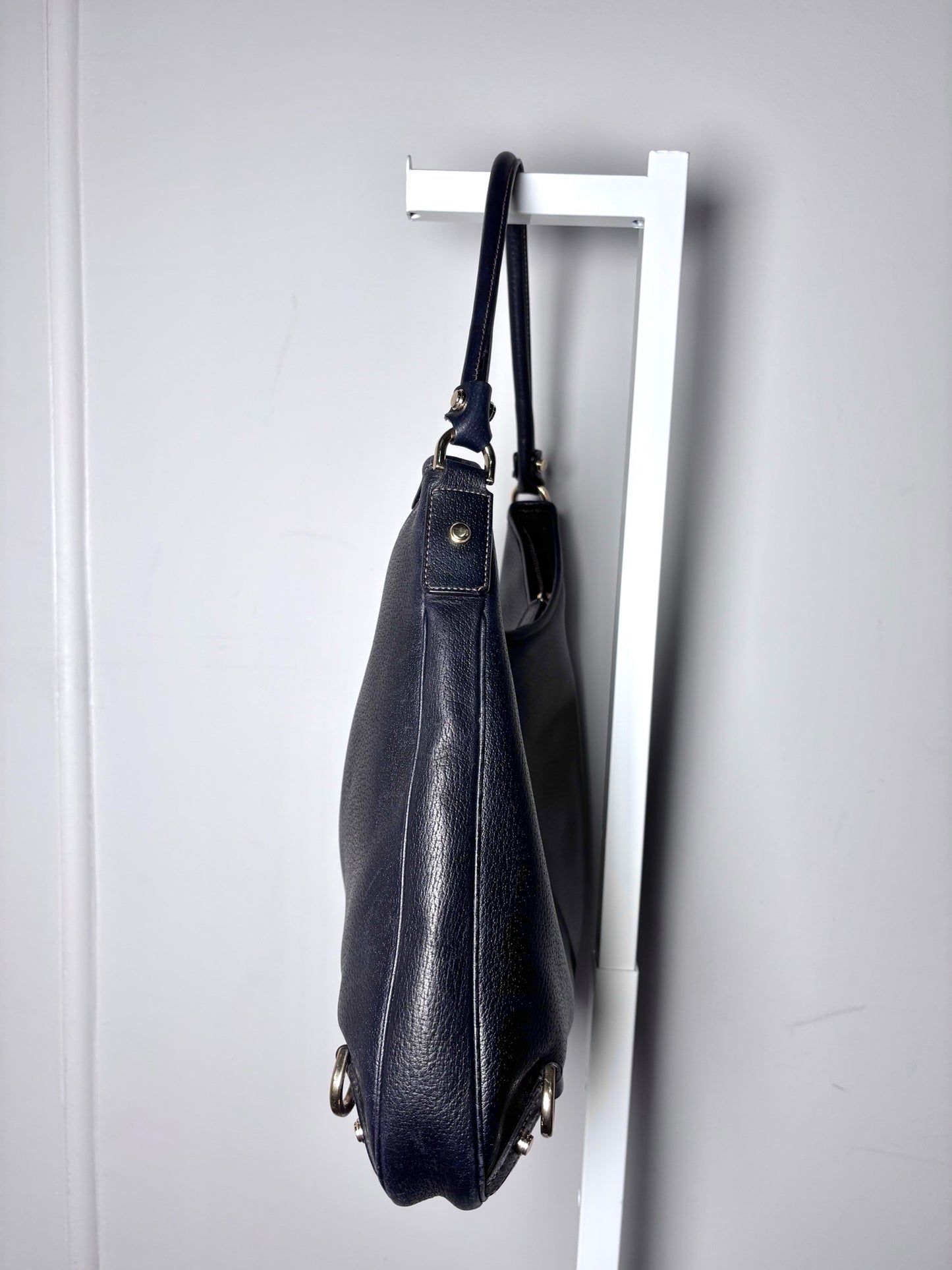 Gucci Abbey Hobo D-ring Vintage Leather Navy Blue Pre-owned Purse