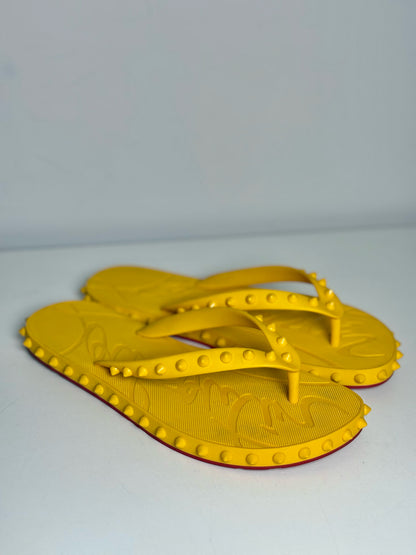 W Size 39 Christian Louboutin Super Flip Yellow Rubber Studs Pre-owned
