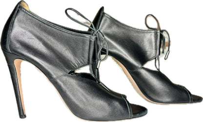 Aquazzura Black Leather Cowhide Cutout Heels, Sz 37.5