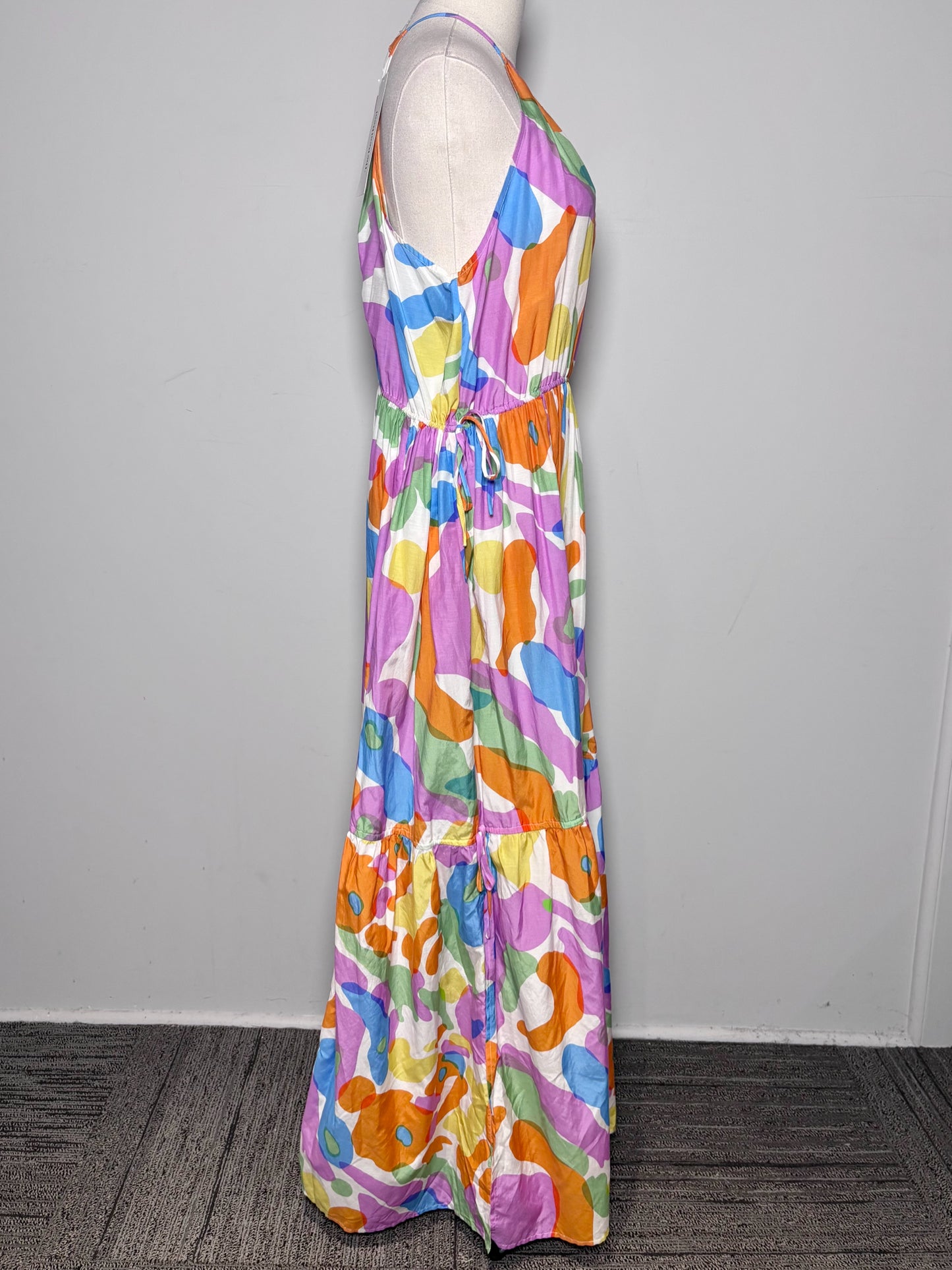 Women Size M Cult Gaia Multi-Color Floral Print Maxi Silk Tiered Dress