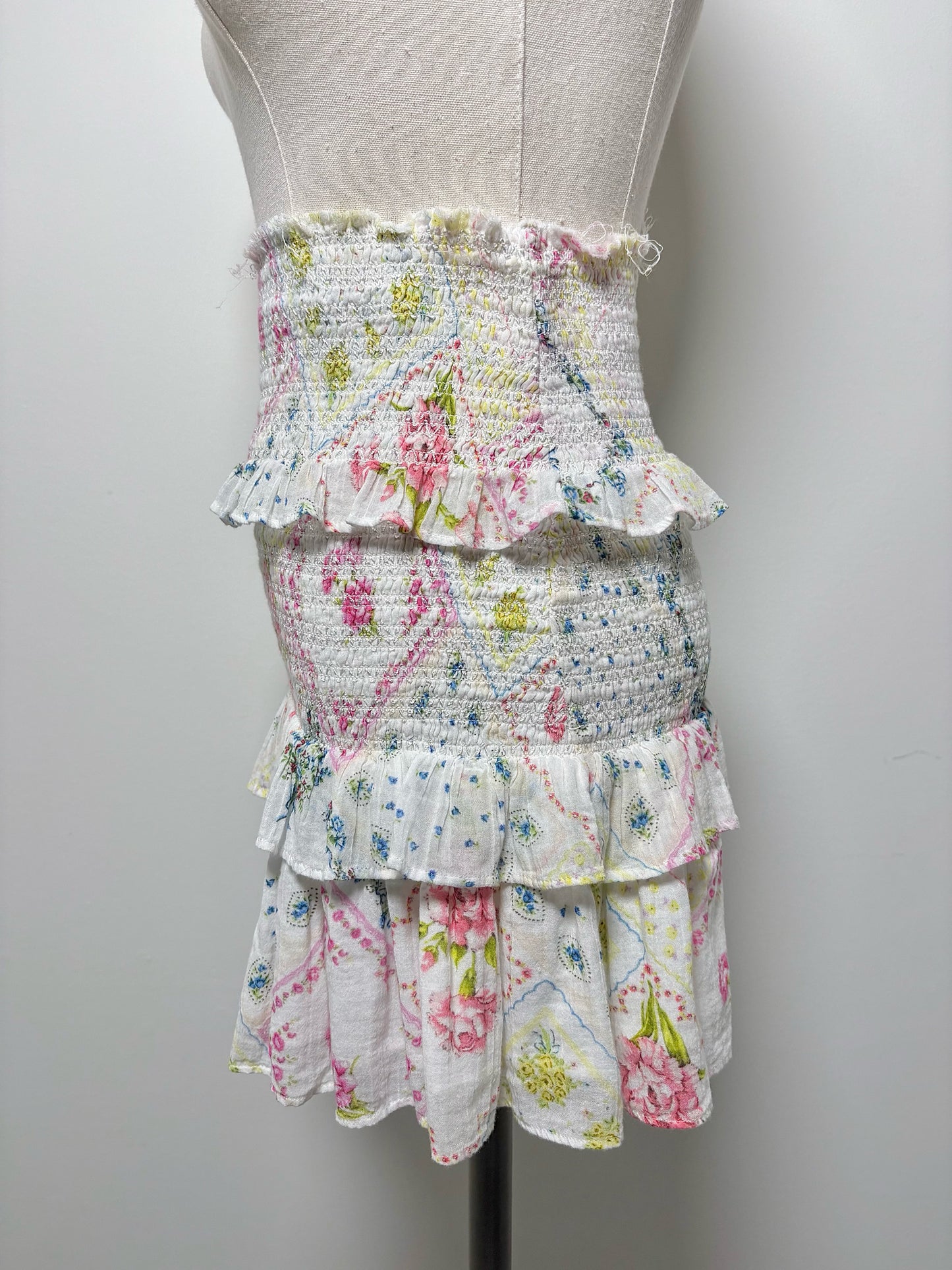 Women Size S LoveShackFancy White, pink, blue, yellow Floral Skirt