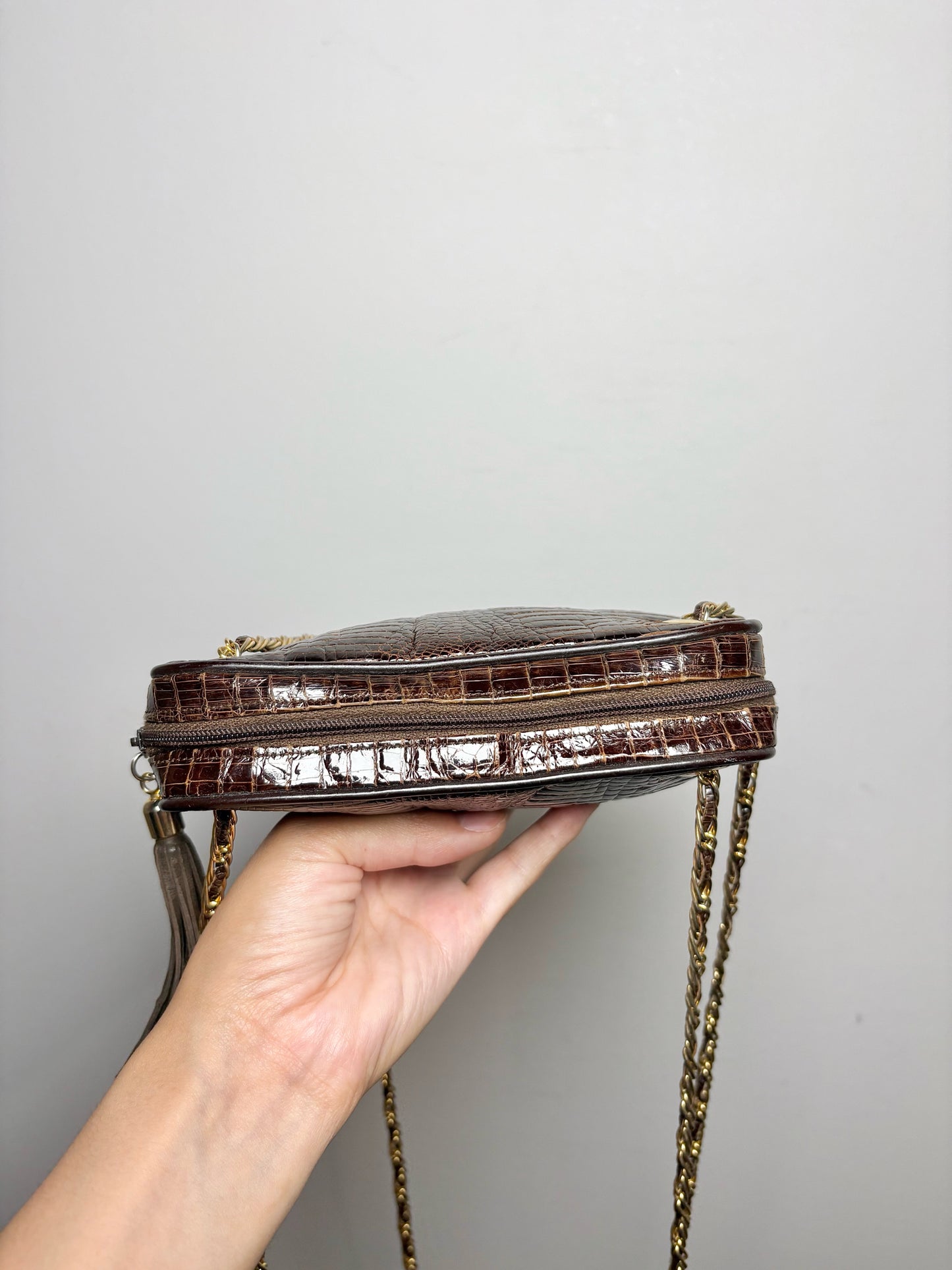 Luc Benoit Croc Embossed Leather Brown Purse