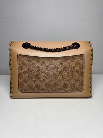 Women's Coach Parker Rivets Snakeskin Print Monogram Leather Pre-Owned Shoulder Bag