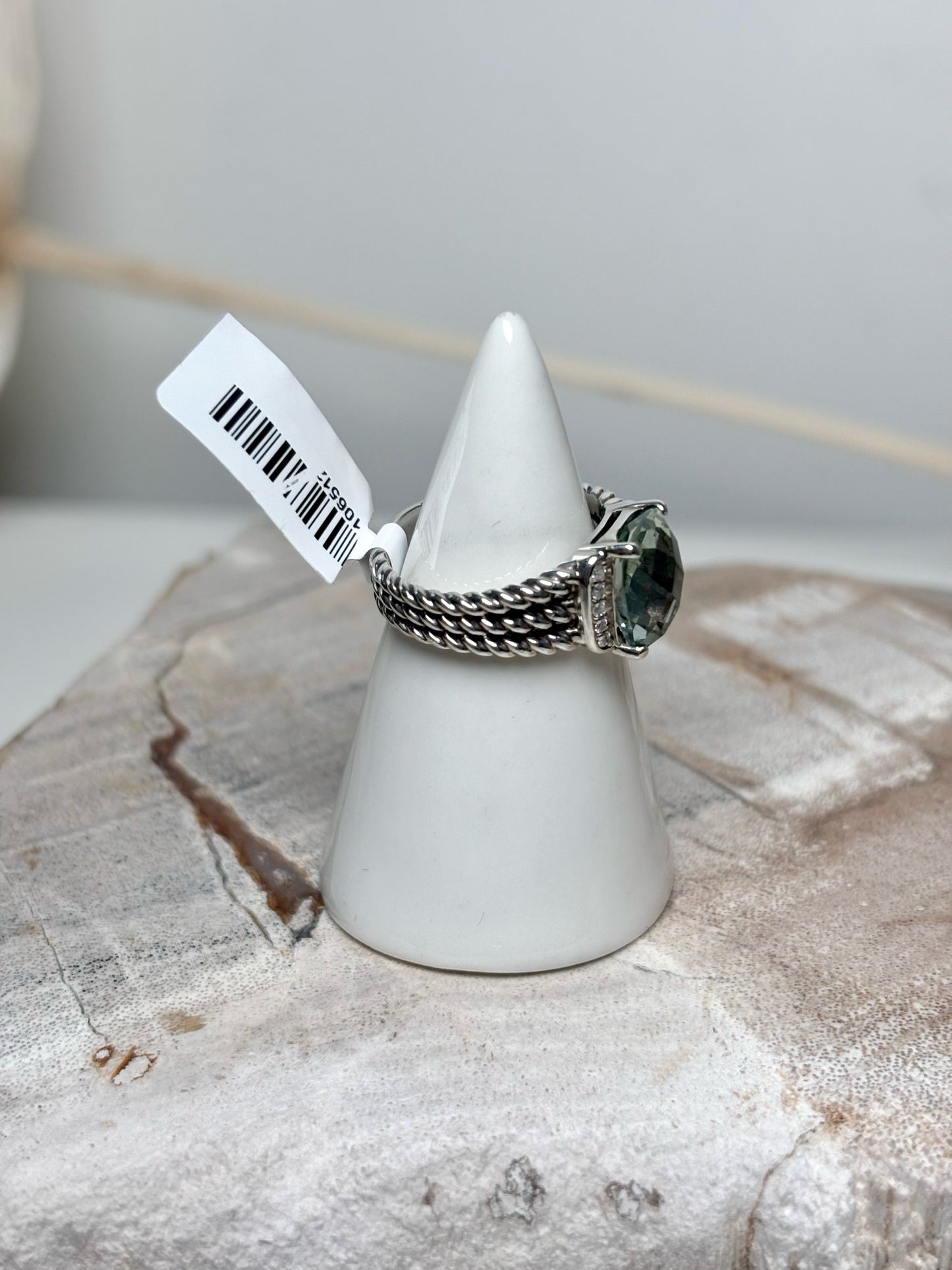 David Yurman Petite Wheaton Prasiolite, Pave' Diamonds Sz 6 Ring