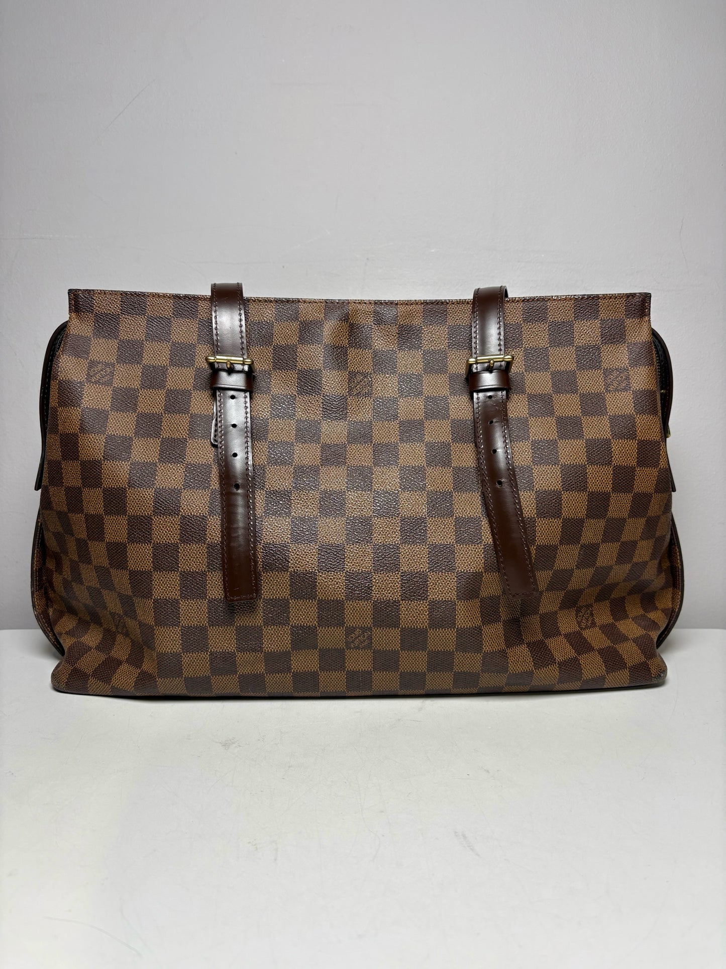 Women's Louis Vuitton Chelsea Damier Ebene Brown Coated Canvas Pre-Owned Large Tote Purse