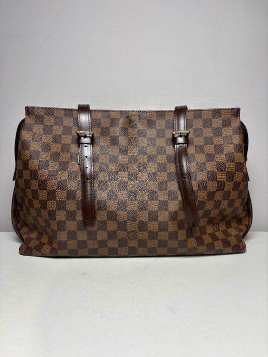 Women's Louis Vuitton Chelsea Damier Ebene Brown Coated Canvas Pre-Owned Large Tote Purse