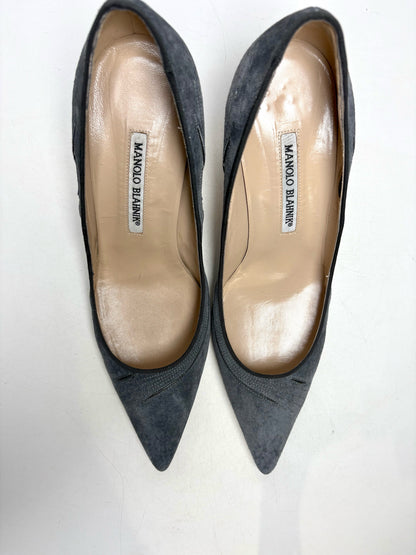 W Shoe Size 39 Manolo Blahnik Rela Grey Suede Pre-owned Pump