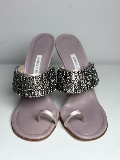W Shoe Size 38 (7.5 - 8) Manolo Blahnik Skyscan Model Mauve Leather Heels, Pre-owned