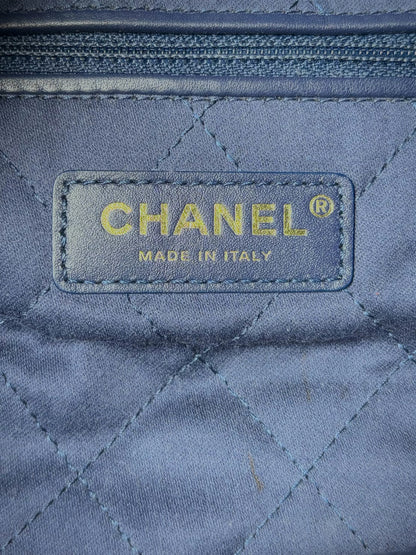 Chanel 22 Calfskin Leather Metallic Navy Blue Quilted Purse