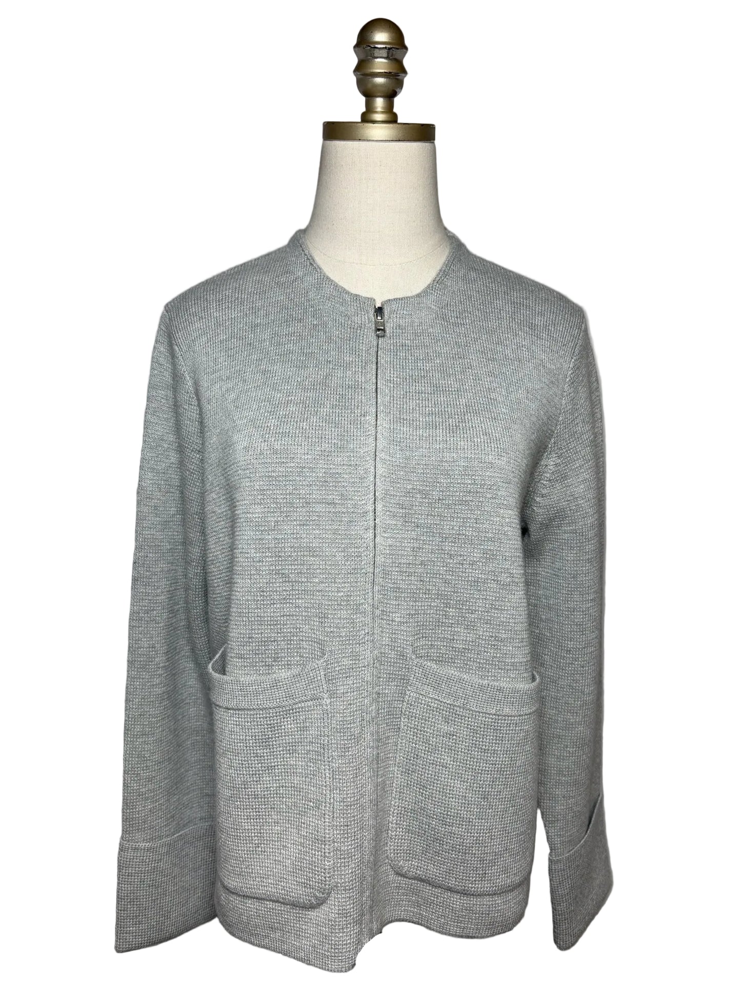 Women Size XS J.Crew 365 Light Gray Waffle Knit Cotton Wool Blend Pre-Owned Sweater