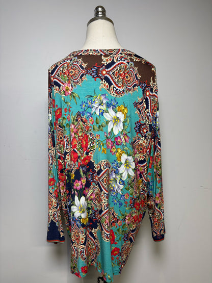 Women Size XXL Johnny Was Olive Green Floral Print Pre-Owned Long Sleeve Shirt